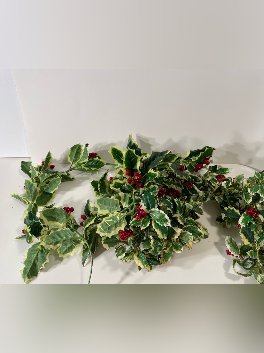 Vintage Christmas Holly Ivy Garland Lot 2 Pieces 5 Ft & 3 Ft Plastic Decor MCM
